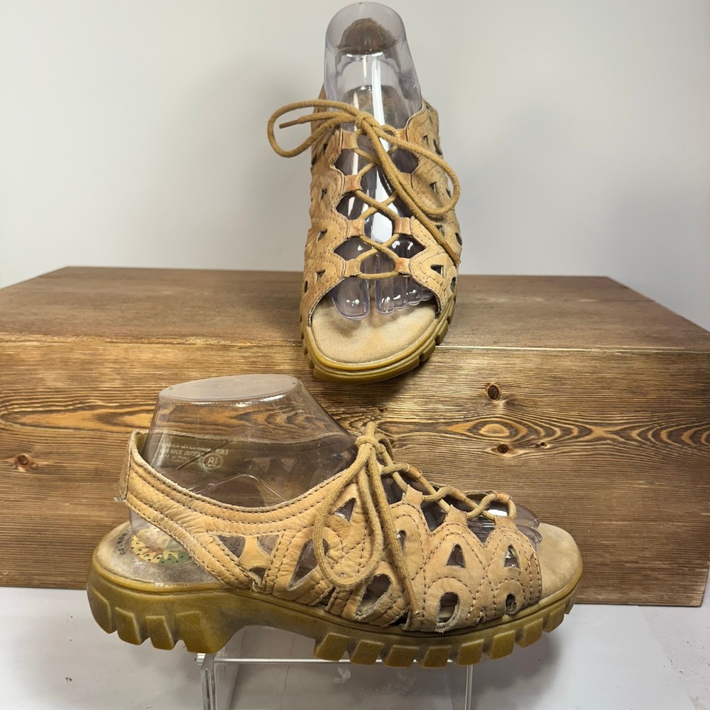 Earth Shoe Fisherman Woven Leather Comfort Sandals Y2K SZ 8.5 Boho Coastal Indie